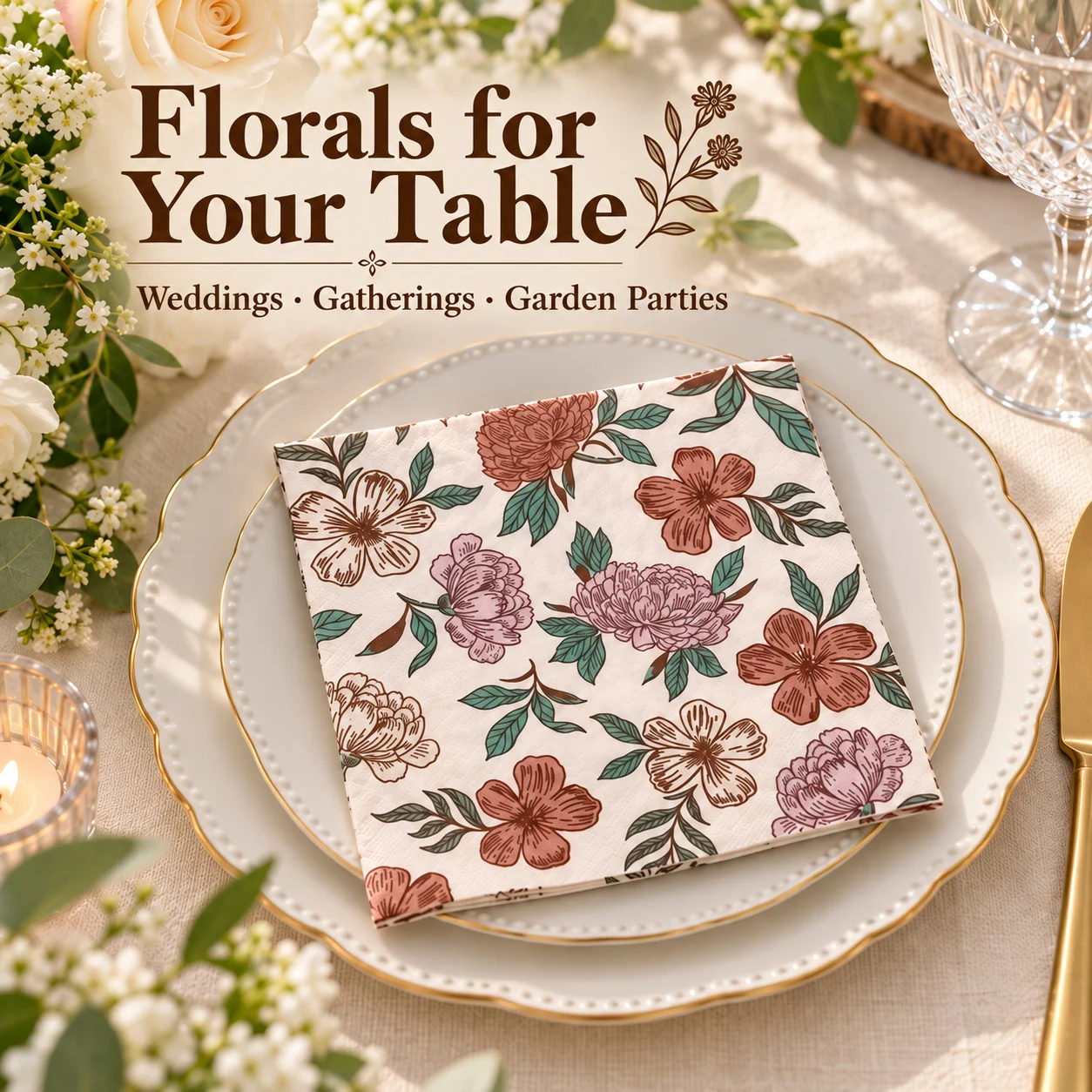 20pcs Vintage Floral Paper Napkins 2 Ply Dusty Pink Terracotta Flower Serviettes 33x33cm for Wedding Tea Party Decor