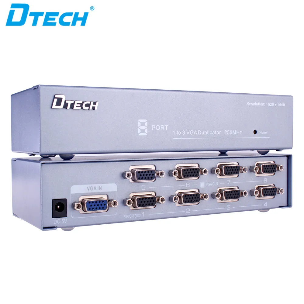 DTECH VGA Splitter 8 Ports Video Monitor/TV/Projector 250MHz High Resolution 1 Input 8 Output