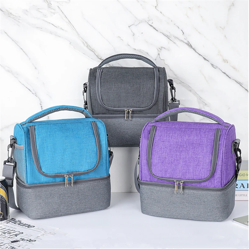 

Large Capacity Double Layer Crosbody Lunch Bags Thermal Insulation Picnic Food Beverage Bag Outdoor Ice Pouch Travel Storage Bag