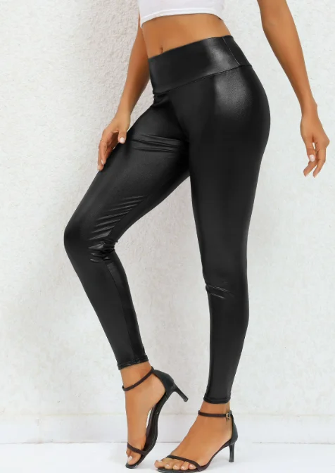 High waist tight stretch PU leather pants leggings for women in autumn and winter