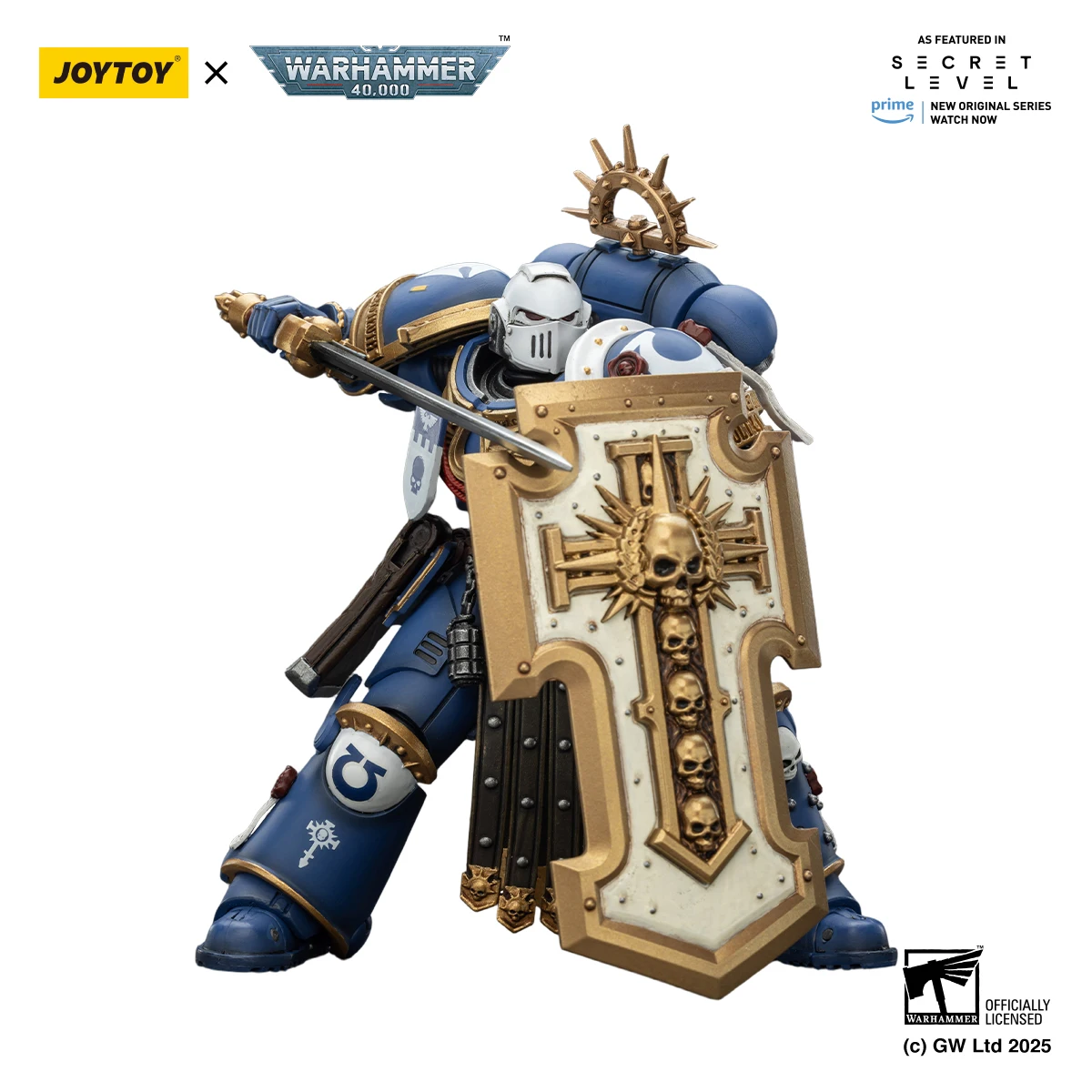 

【Доставка в течение 24 часов】Фигурка JOYTOY Warhammer 40K Ultramarines Torvald с Power Sword Stormshield и Bolt Pistol, масштаб 1/18