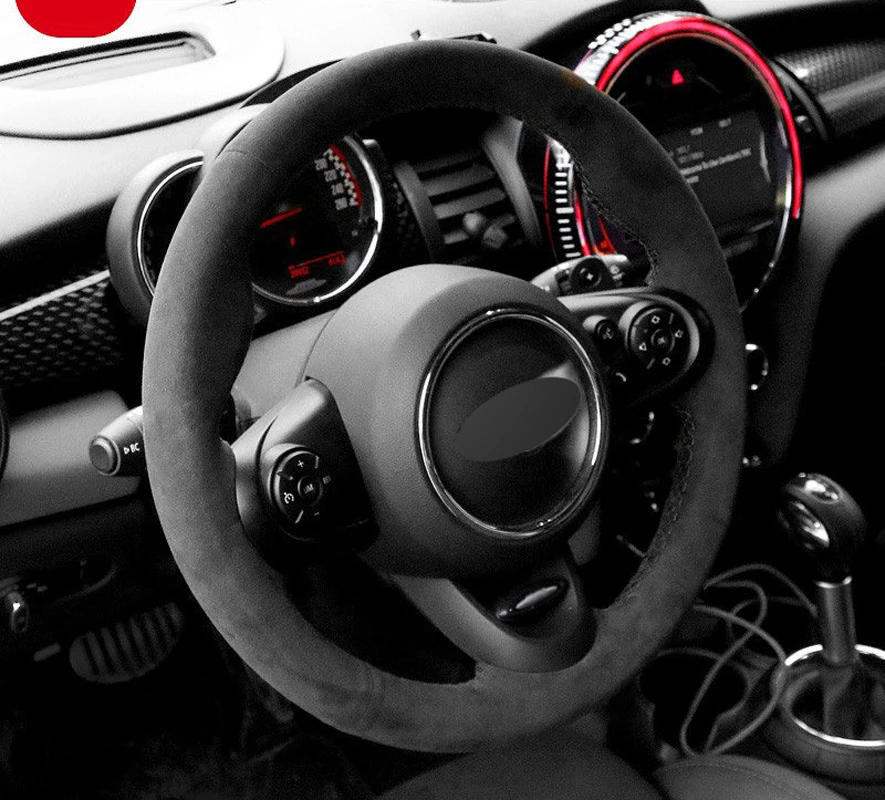 Genuine Leather Black Thread Car Steering Wheel Cover for Alcantera for MINI JCW F56 COOPER S CLUBMAN CONVERTIBLE COUNTRYMAN