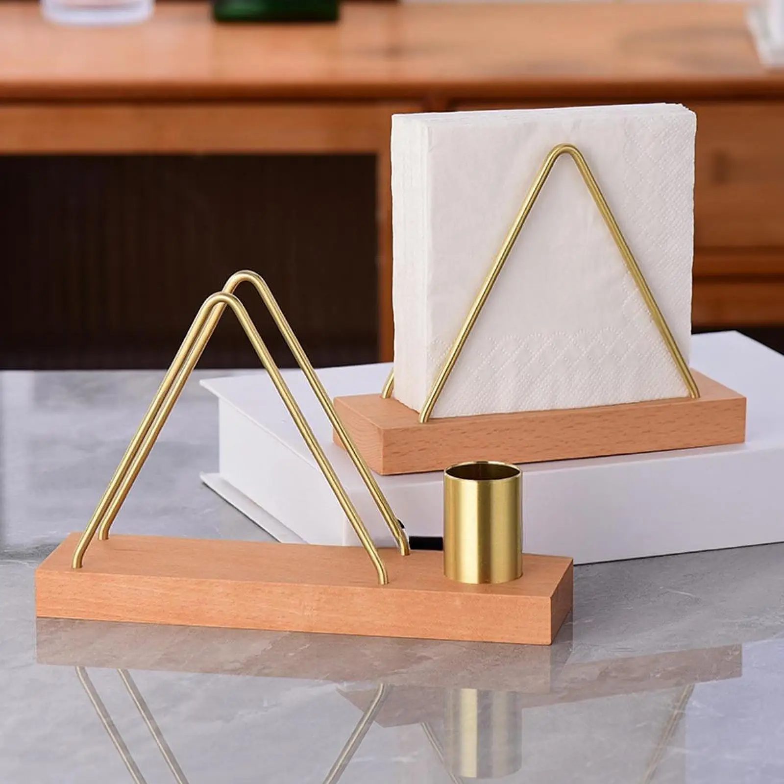 

Wooden Napkin Holder, Napkin Stand, Triangle Tableware Supplies, Tissue Rack for Cafe Party Bar Desk Dining