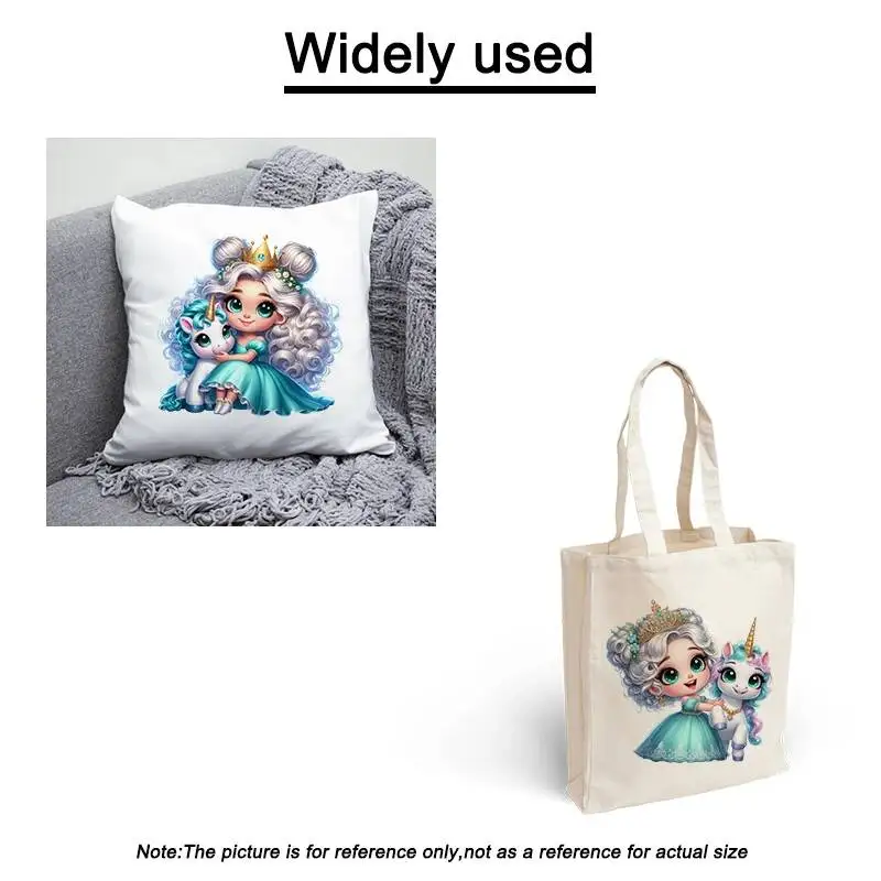 Cute Blue Unicorn Princess Pattern Children\'s clothing Accessory Iron On Fashion Stickers Heat Transfer Fabric Patches