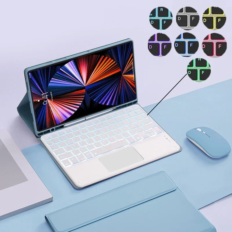 Backlit Keyboard Case with Trackpad for iPad A16 iPad 11th 10th 9th 8th 7th 6th 5th Gen Air 11 M3 M2 Air 5 4 3 2 1 Pro 10.5 9.7