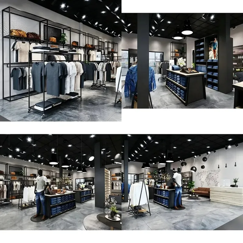Custom eco-friendly heavy-duty men's fashion store design | Modular retail furniture industrial-grade luxury clothing store