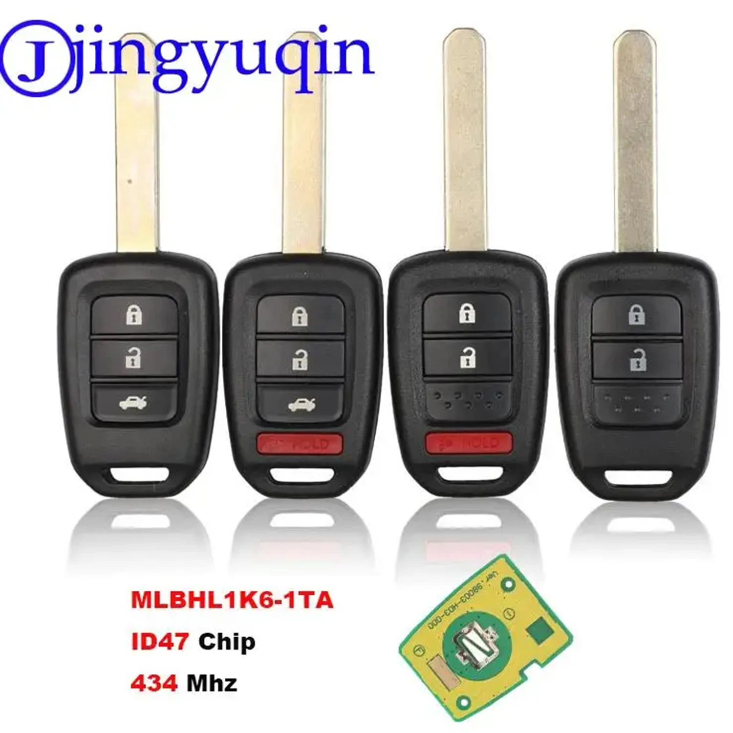 jingyuqin Car Key Fob 434Mhz ID47 Chip Keyless Remote Key Fob For Honda 2013-2015 CRV 2013-2017 Accord Civic MLBHLIK6-IL