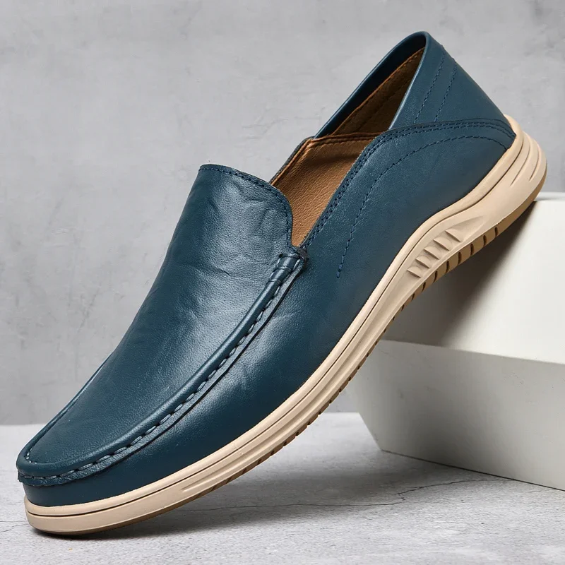 Genuine Leather Men Casual Business Shoes Fashion Men Loafers Breathable Walking Shoes Lightweight Slip-on Driving Footwear