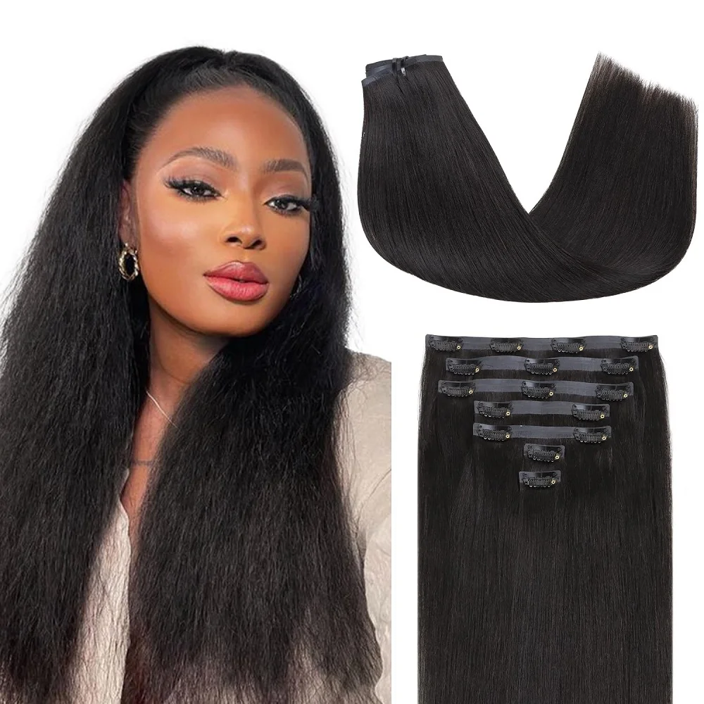 Extensiones de cabello humano con Clip de aspecto Natural sin costuras 4C, 100% sin procesar, 8 Uds., 100 gramos, cabello Remy