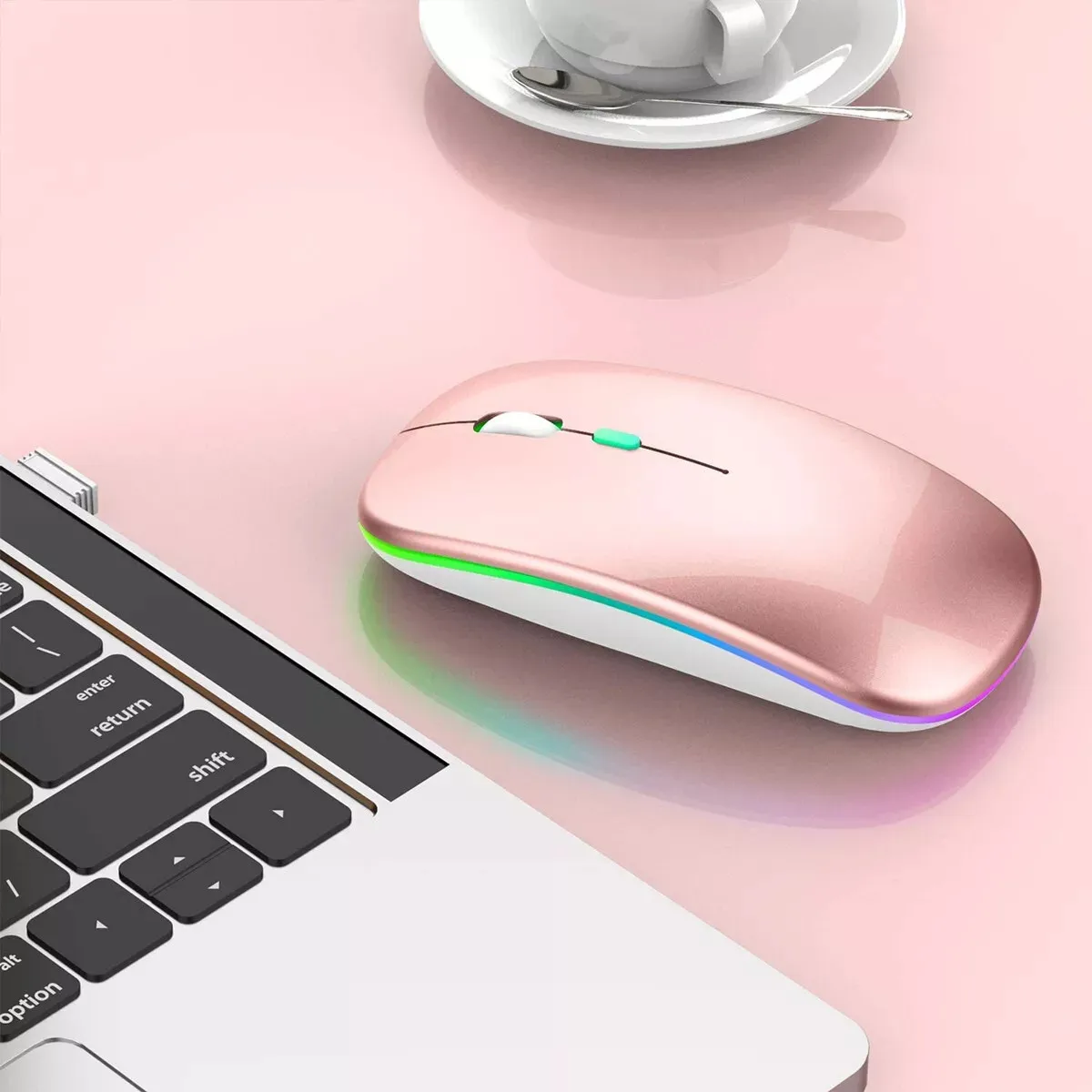 ماوس لاسلكي قابل لإعادة الشحن متوافق مع بلوتوث 2.4 جيجا هرتز أوضاع مزدوجة فأرة كمبيوتر مع جهاز استقبال نانو للكمبيوتر المحمول ماك بوك