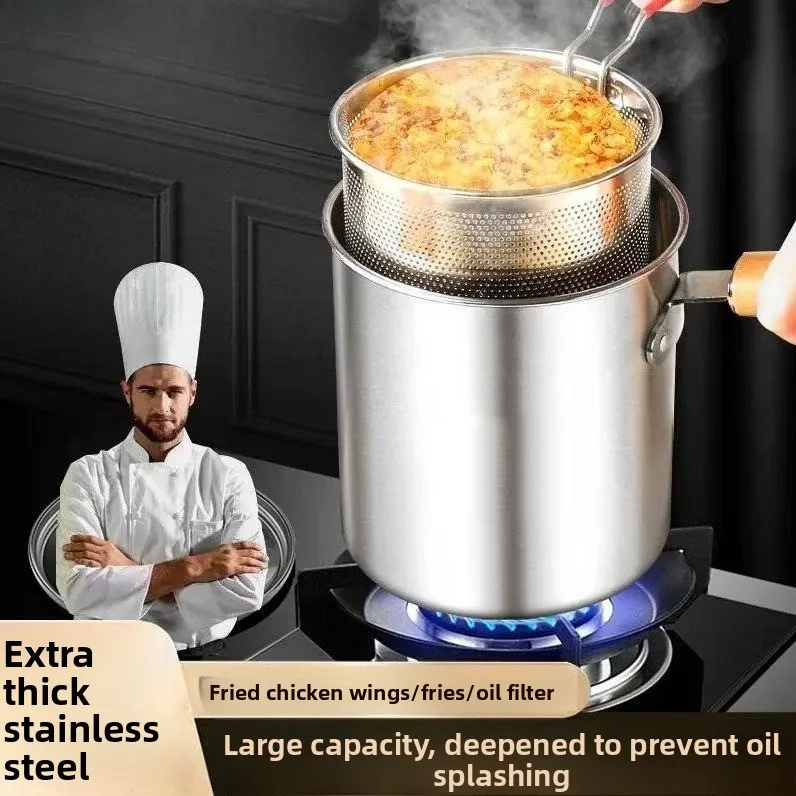 Extra Thick Stainless Steel Fryer Fuel Saving Mini Pot with Strainer French Fries Fry Blue Multi-function Small Pot  Noodle Pot