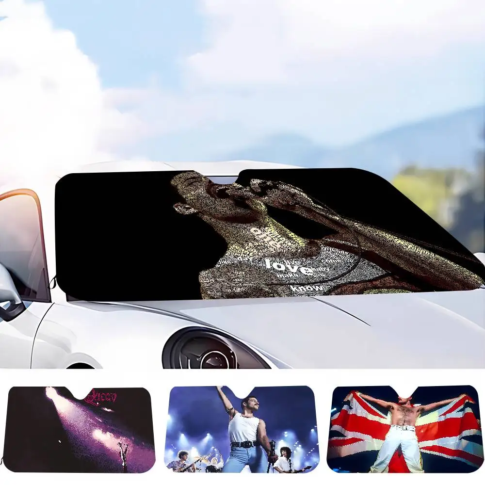 

Freddie M-Mercury Q-Queen Band Windshield Sun Shade For Sedans Upgraded Car Sunshade For Front Windshield Visor Protector