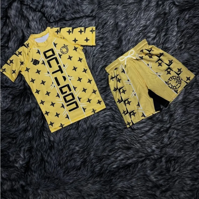 2026 New Men's High-Elasticity and Wear-Resistant Combat Suit, Brazilian Jiu-Jitsu Anti-Abrasion Shirt + Training Shorts Set