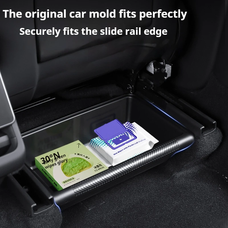 for Tesla Model Y Juniper 2025 2026 Under Seat Drawer TPE Hidden Storage Box with Cover Plate Front Rear Car Organizer Black