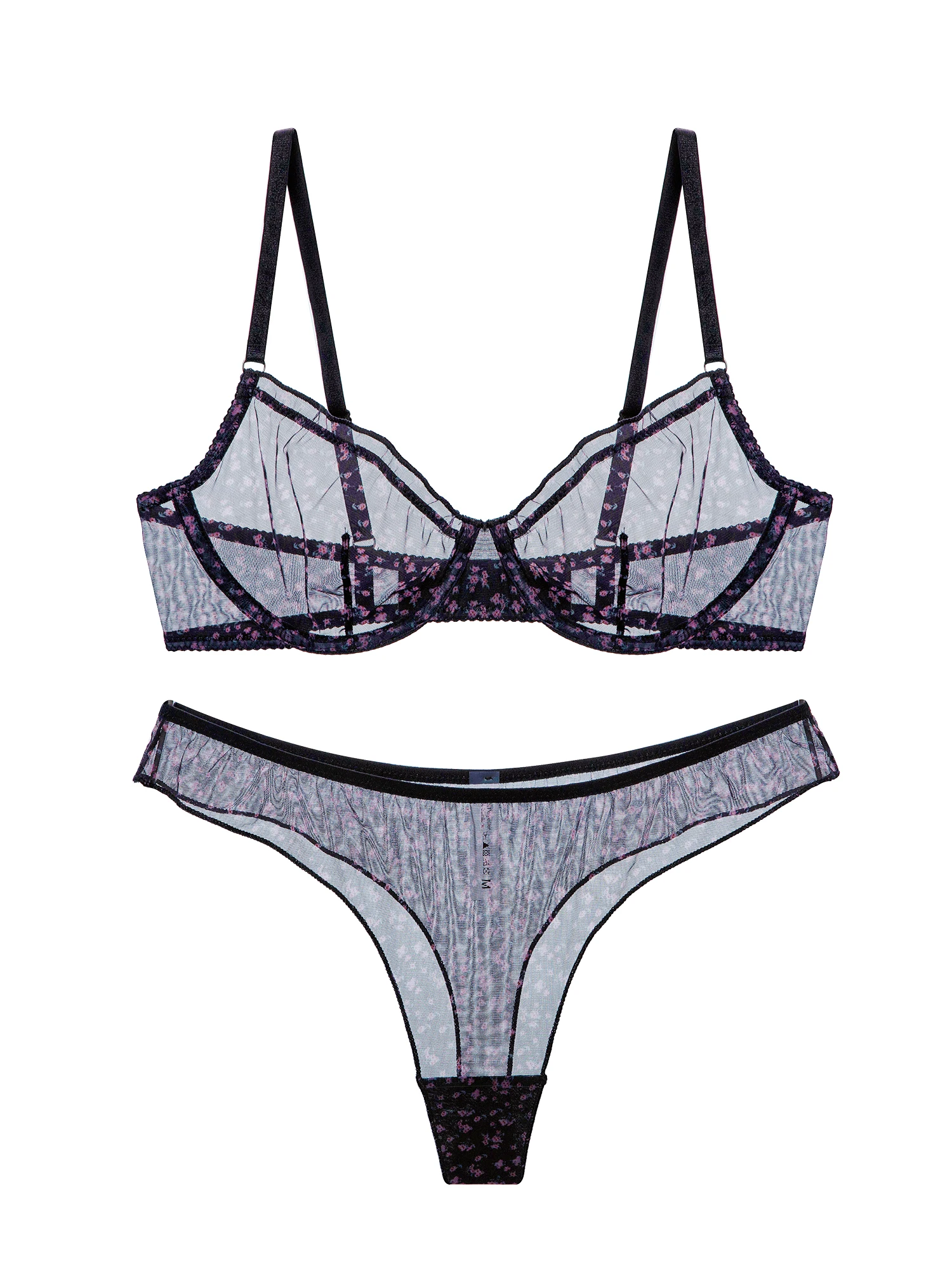 

Lace Floral Print Sheer Lingerie Set for Women - Sweet Girlish Style Elegant Court Bra with Underwear