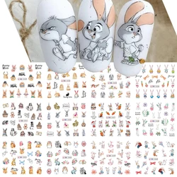 Wisdom Bunny Nail Water Sliders Aquarell Cartoon Design Blume Blatt Frühling Abziehbilder Folien DIY Zubehör Wasserzeichen Aufkleber JIBN