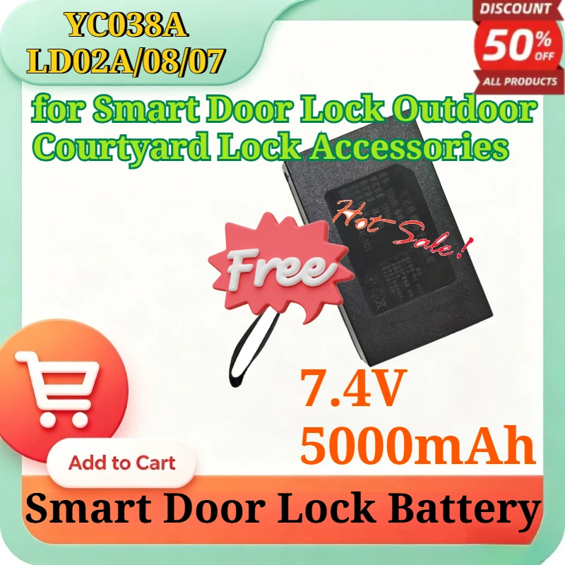 YC038A LD02A/08/07 7.4V 5000mAh Replacement Li-ion Battery High Capacity for Smart Door Lock Outdoor Courtyard Lock Accessories
