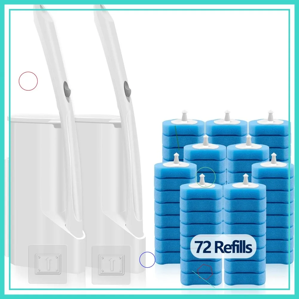 

Набор одноразовых щеток для унитаза с держателем и 72 сменными насадками, настенное крепление для глубокой очистки, 2 шт.