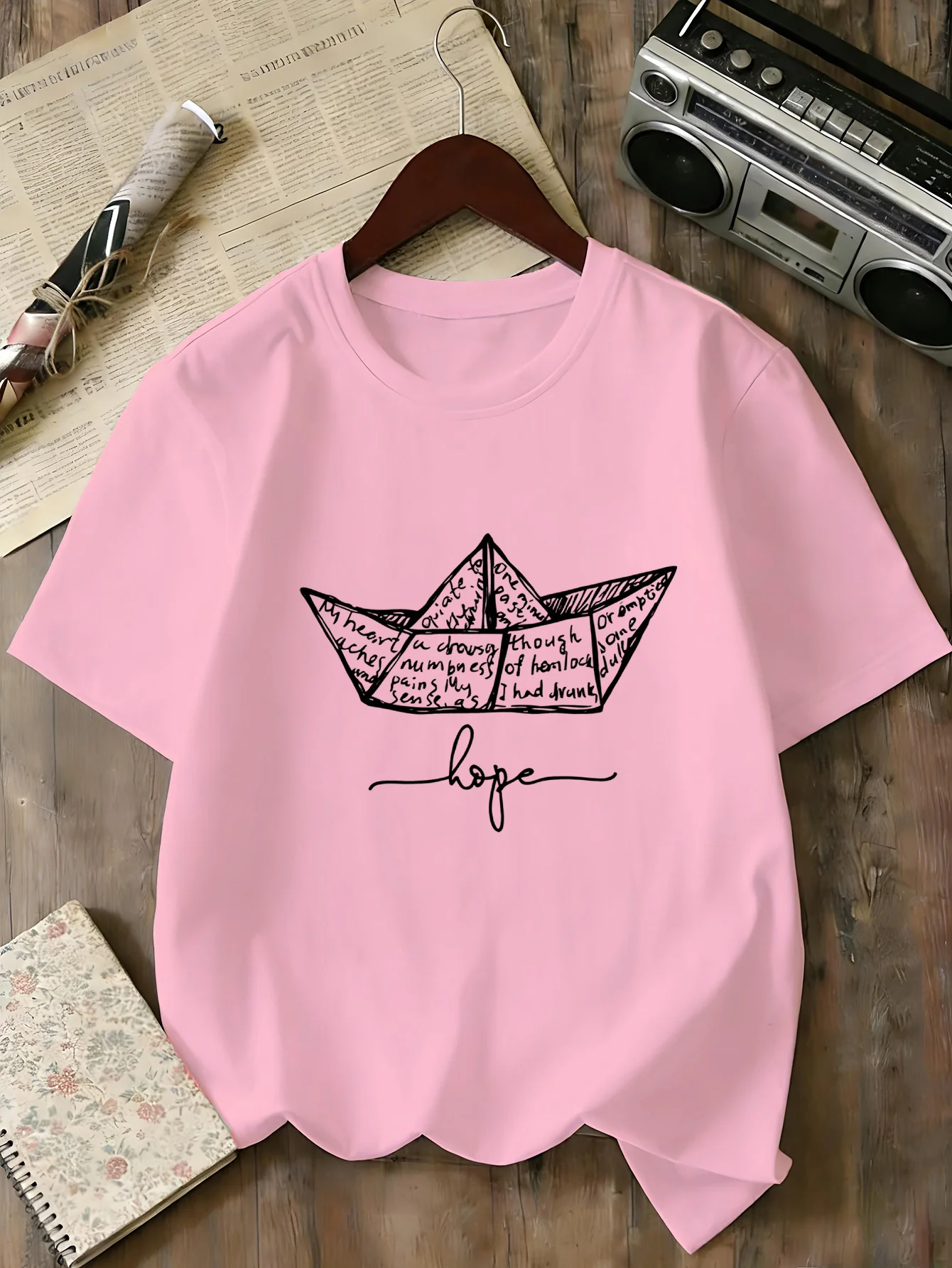 Hope Paper Ship Sketch Graphic T Shirt Family Matching Boys Girls Kids Short Sleeve Minimal Text Art Children Daily Tops