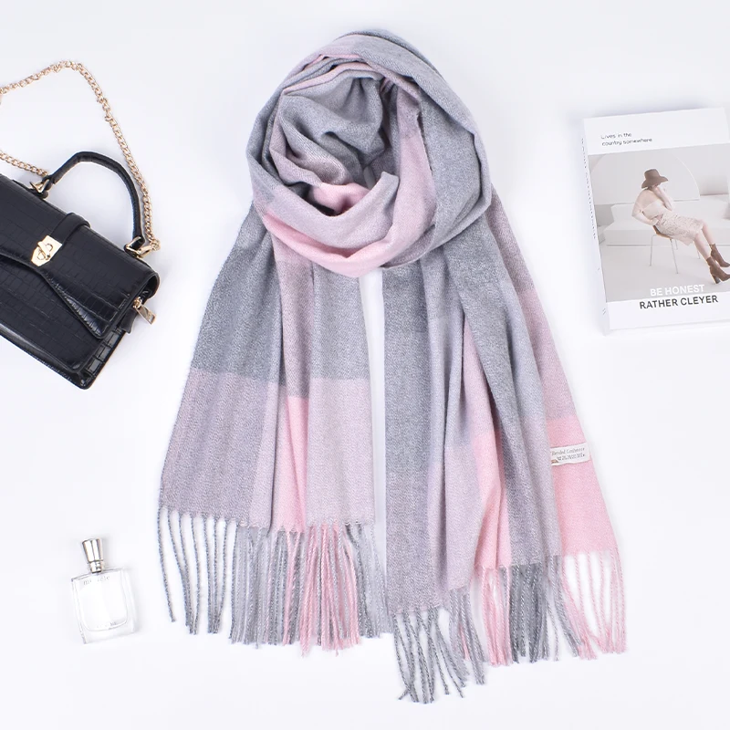 Autumn and Winter Fashion New Style Imitation Cashmere Color Matching Tassel Scarf Silk Scarf Sunscreen and Warm Shawl