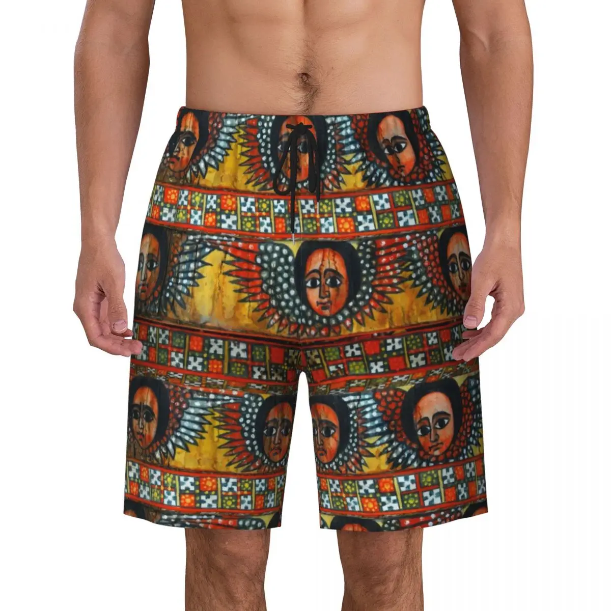 Bañador con estampado artístico de Habesha Etíope para hombre, traje de baño de secado rápido, pantalones cortos de playa