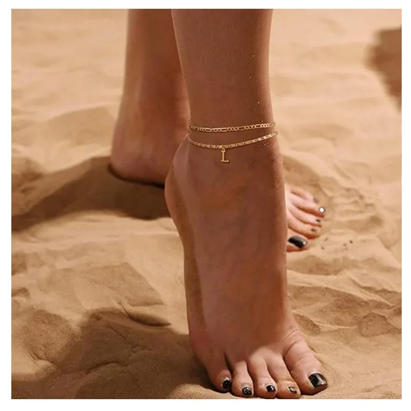 Initial Layered Waterproof Anklet Bracelets for Women