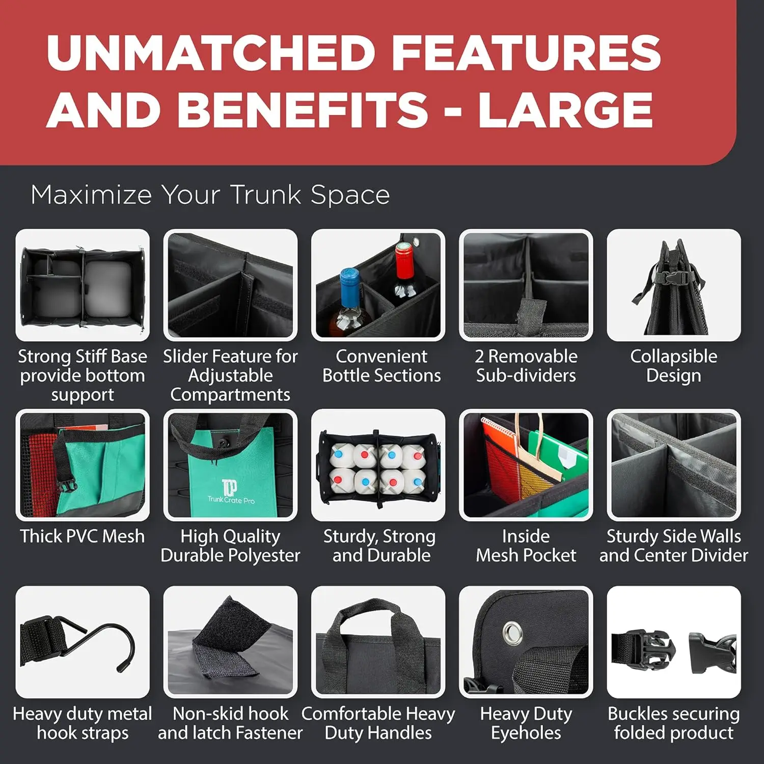 Teal อุปกรณ์เสริมในรถยนต์ Trunk Organizer พรีเมี่ยม Multi Movable ช่องพับรถ Organizer,