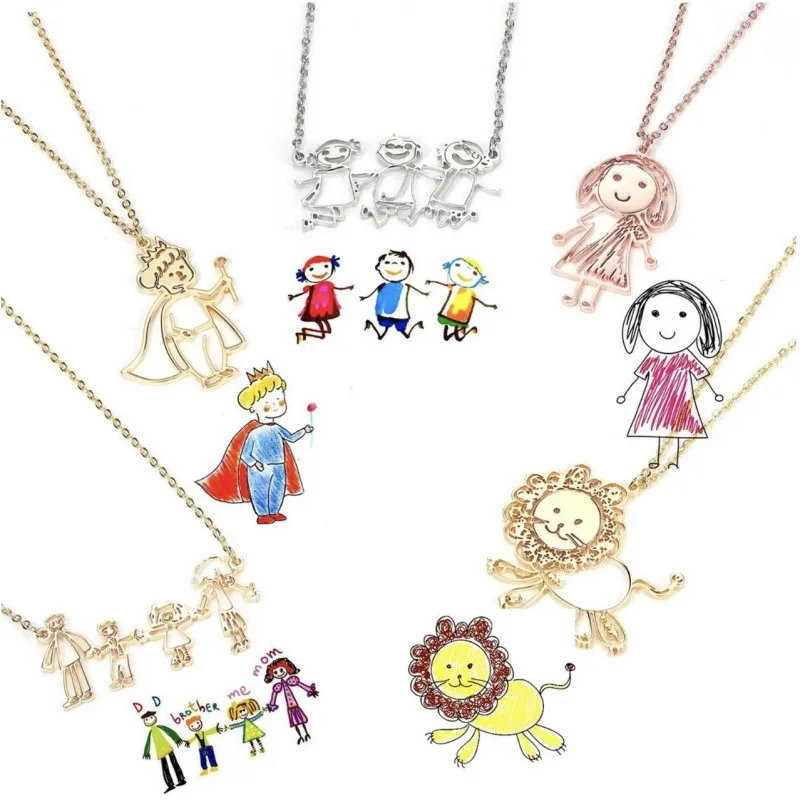 DOREMI Photo Picture Engraved Pendant Necklace Keychain Children's Graffiti Painting Necklaced DIY Jewelry Stainless Steel Chain