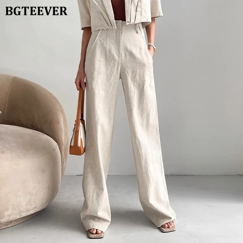 

BGTEEVER Повседневные женские брюки с высокой талией и широкими штанинами, стильные свободные хлопковые льняные брюки для женщин на весну-лето