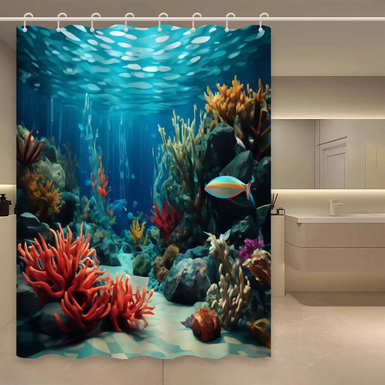 

VIKAMA Marine World Coral Sea Fish Shower Curtain - Waterproof and Mold-Resistant Shower Curtain for Bathroom Decoration