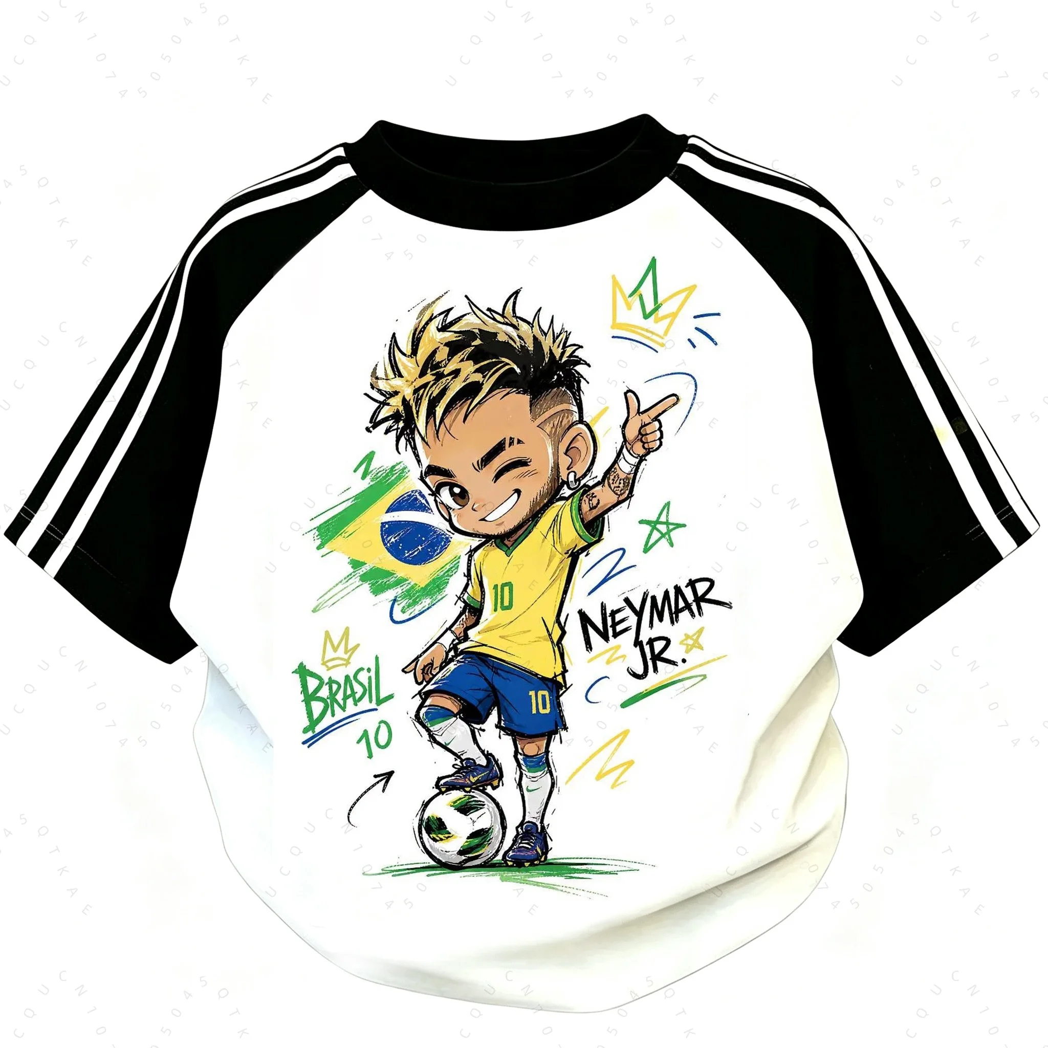 2026 Parent‑Child Cartoon Football Star Graphic T‑Shirt Drop Shoulder Top‑Tier Print Sports Fan Outdoor Casual Short Sleeve Tee
