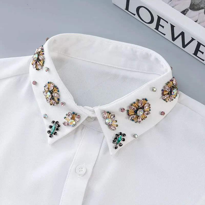 

New 2026 Ladies Fake Collar for Women Chiffon Fake Collar Rhinestone False Collar Lapel White Detachable Half-Shirt Blouse Top