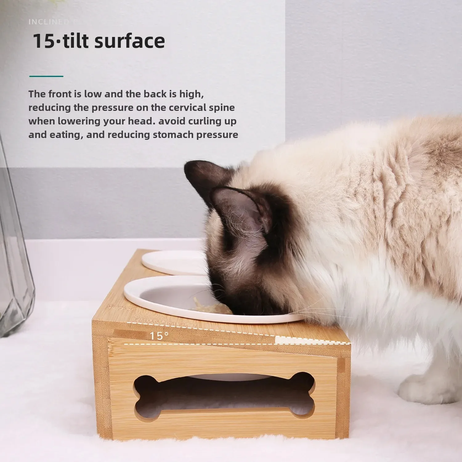 Pet Supplies Bamboo Pet Double Bowl Bowl Holder Adjustable Lift Anti-Knock over Cat Bowl Pet Food Bowl