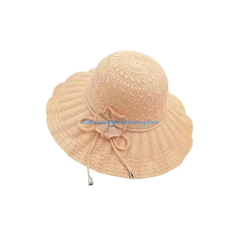 573B Casual Wavy Brims Sun Hat Ladies Lightweight Cotton Linen Beach