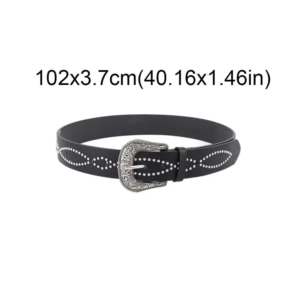 Cinturón Retro con diamantes de imitación para mujer, cinturón de cintura con remaches de estilo étnico de cuero PU, vestido americano, cinturón vaquero para mujer