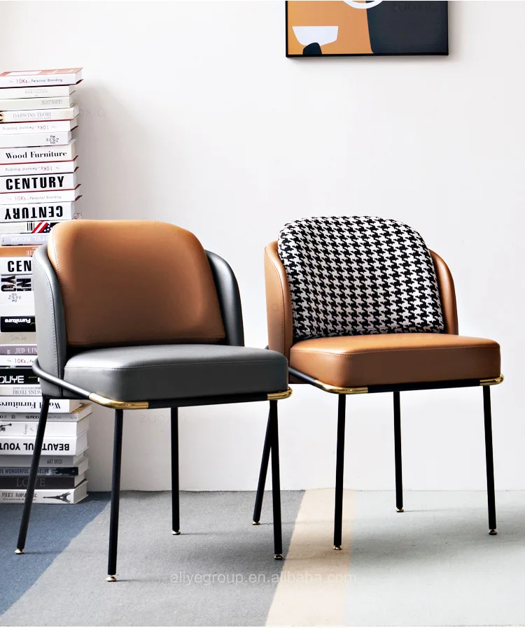 Chaise moderne en cuir souple avec pied en acier inoxydable, meubles de maison de luxe, pied en métal, salle à manger et café, haute qualité