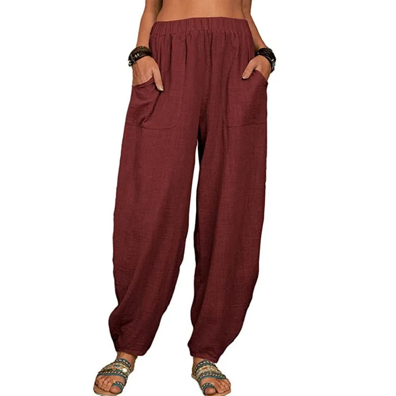 Women's Loose-Fit Harem Pants with Elastic Waist Side Pockets Multiple Colors