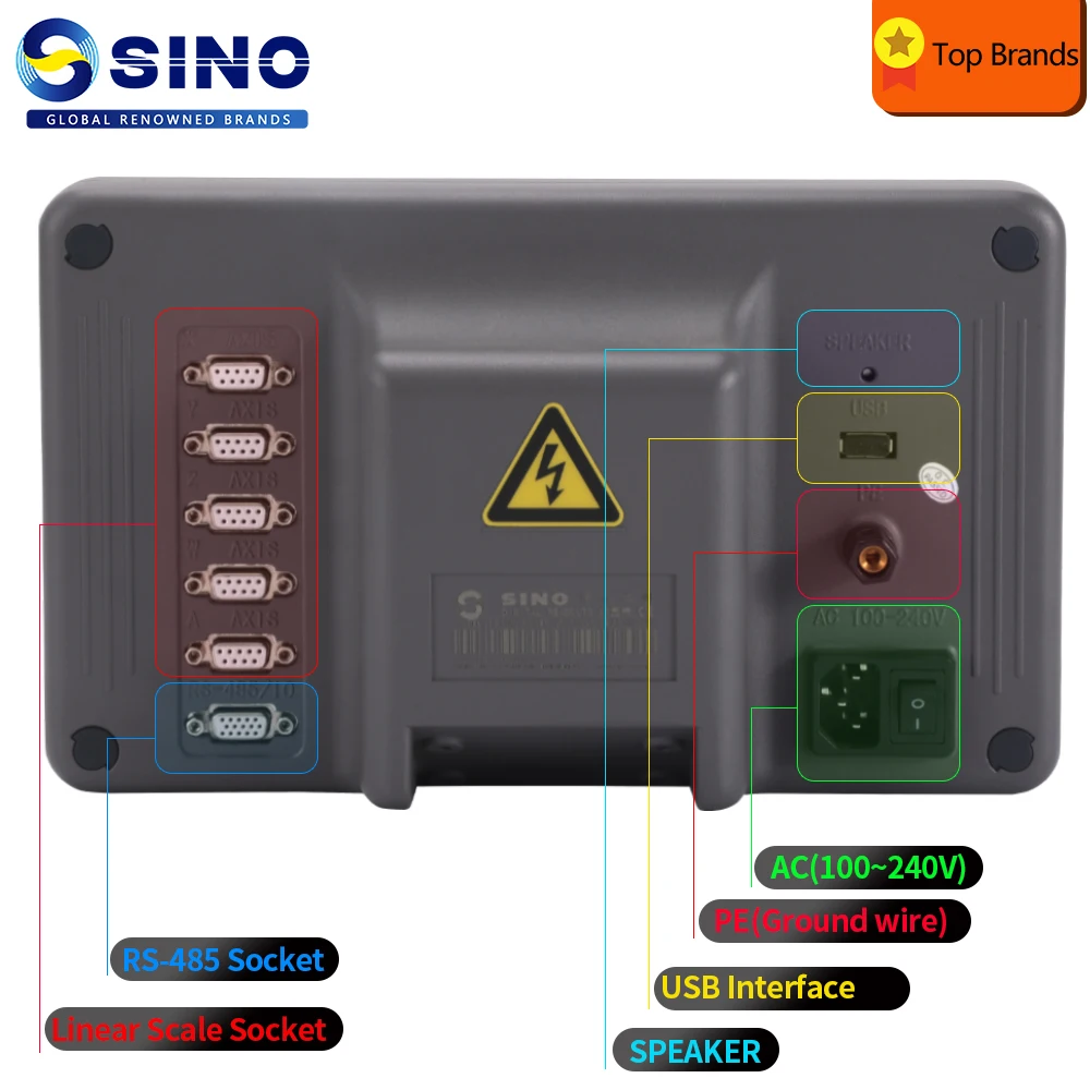 Display DRO con lettura digitale LCD con struttura interamente in metallo SINO dotato di interfacce di comunicazione RS-485 e USB