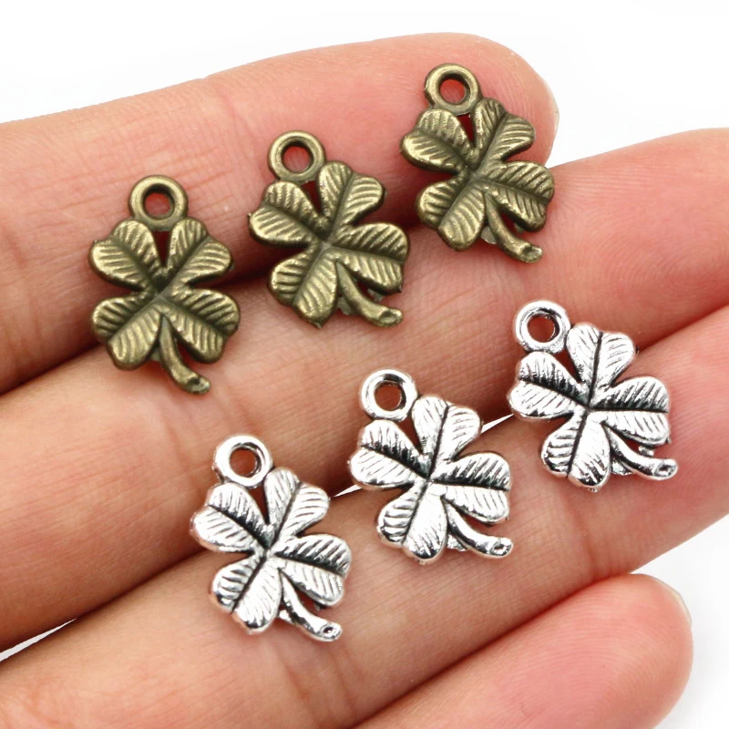 40pcs Bronze Antique Silver Plated Cute Clover Leaf Handmade Charms Pendant DIY Jewelry Making Accessories for bracelet necklace