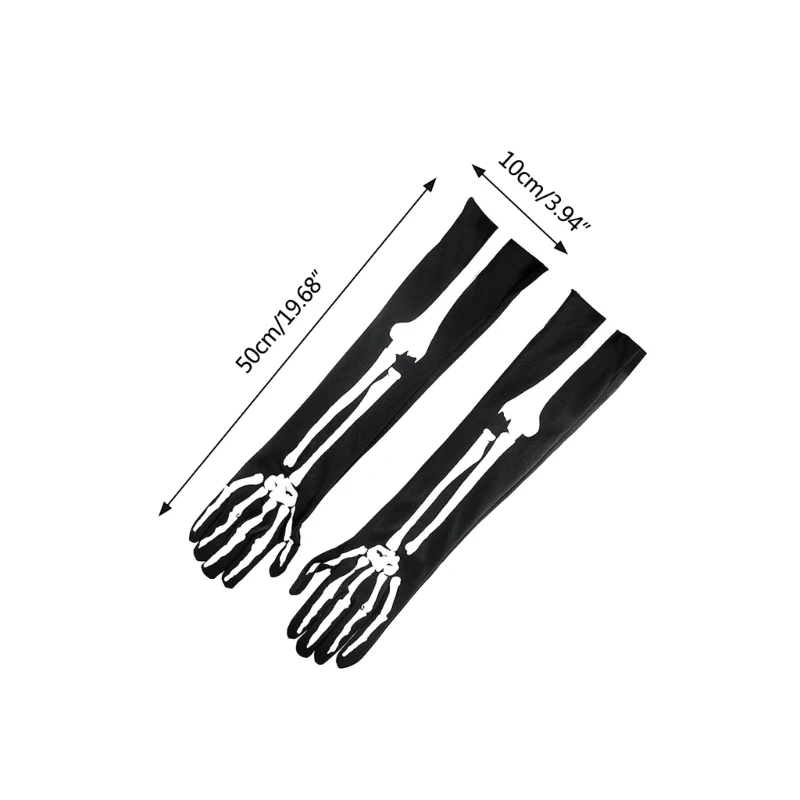 Skeleton Full Finger Gloves Bone Print Mittens Halloween Long Arm Length Wrist Length Dance Gloves Costume Accessory