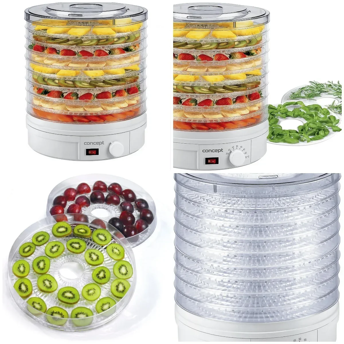Deshidratador de Alimentos SO1020, 9 Bandejas, 35-70 ° C, 245W, 46dB, Blanco