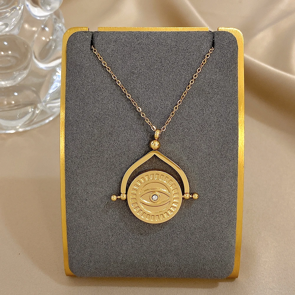 

DODOHAO Evil Eyes Roundel Pendant Necklaces For Women Gold Color Stainess Steel Jewelry Turkish Eyes Necklace Fashion Gifts
