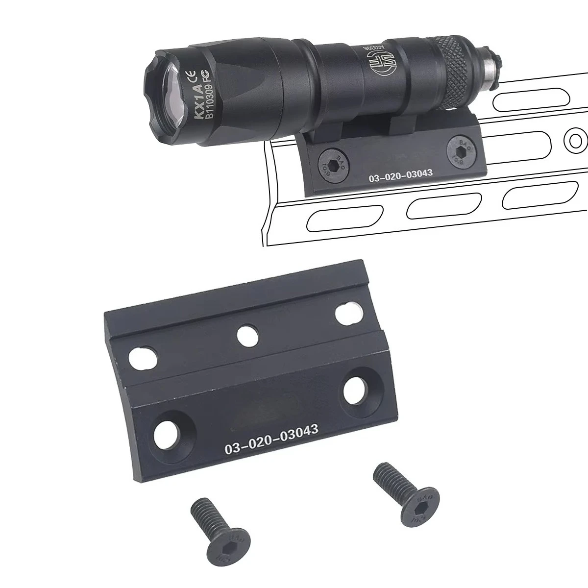 Tactical ARIS Series Surefire M300 M600 Offset Scout Mount Fit 20mm Ml-k Keymod SMR Rail Base for M600B M951 M620 Flashlight