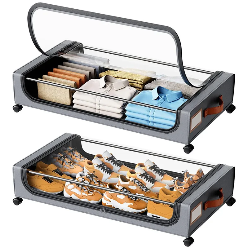 

Under Bed Storage Box with Wheels and Lid Square Under Bed Shelf Can Store Clothes, Shoes, Blankets, Toys, Mobile Storage Rack