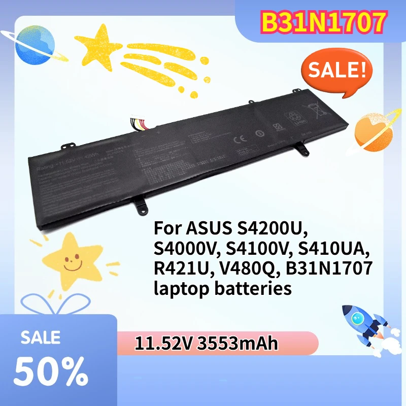 

3553mAh High quality For ASUS S4200U, S4000V, S4100V, S410UA, R421U, V480Q, B31N1707 laptop batteries