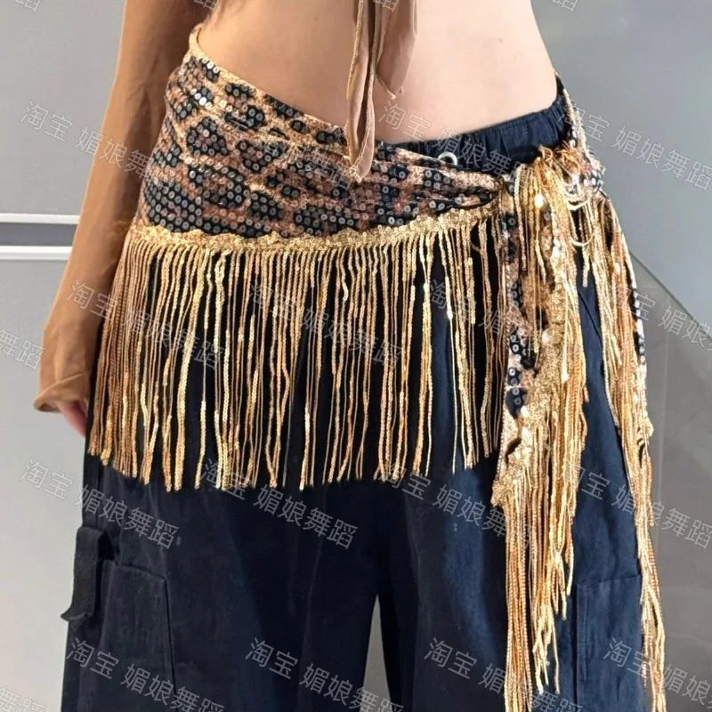 customized Jazz dance leopard print fart curtain street trend sequin hip scarf accessories belly dance belt tassel waist chain