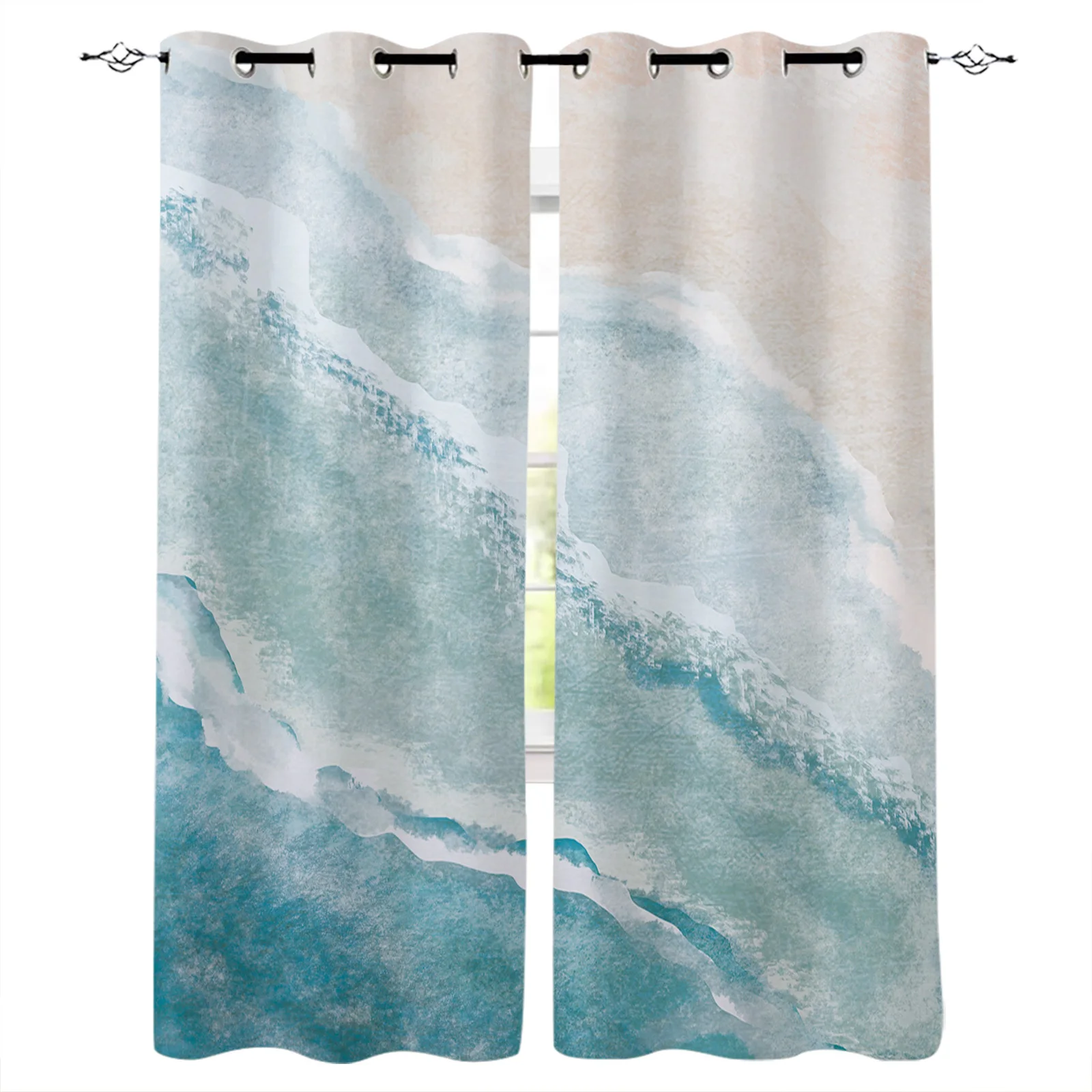 Sea Beach Gradual Blue Khaki Room Curtains Large Window Window Curtains Curtain Lights Bathroom Bedroom Kitchen Decor