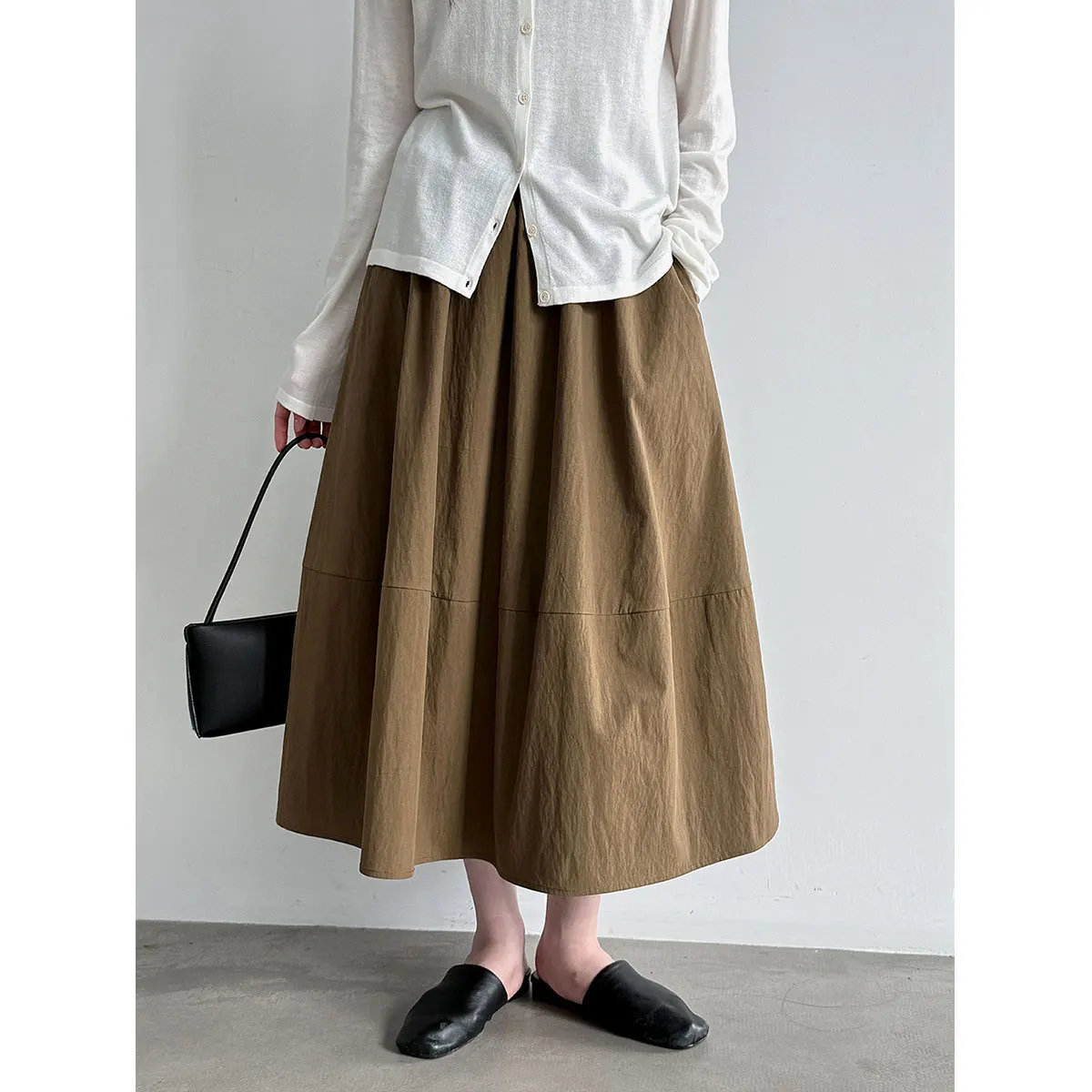 2026 Women Autumn A-Line Skirt Cotton Blending Women Fashion Stretch High Waist Long Skirt Femme Faldas Jupe Saia