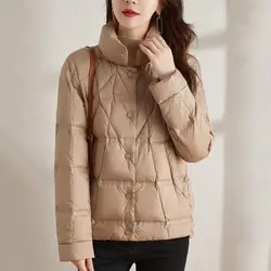 Chaqueta de plumón de pato blanco para mujer, abrigo ultraligero y fino con diamantes, moda coreana para oficina, 2023, novedad de 90%