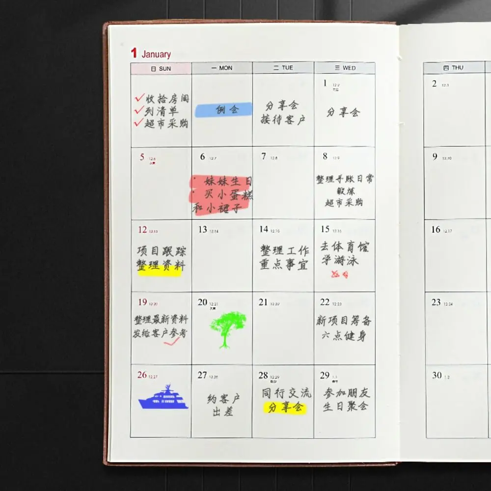 12 Months 2025 Daily Planner Notebook 360 Pages Time Management 365 Days Notepad PU Portable a5 Diary Notepad Student